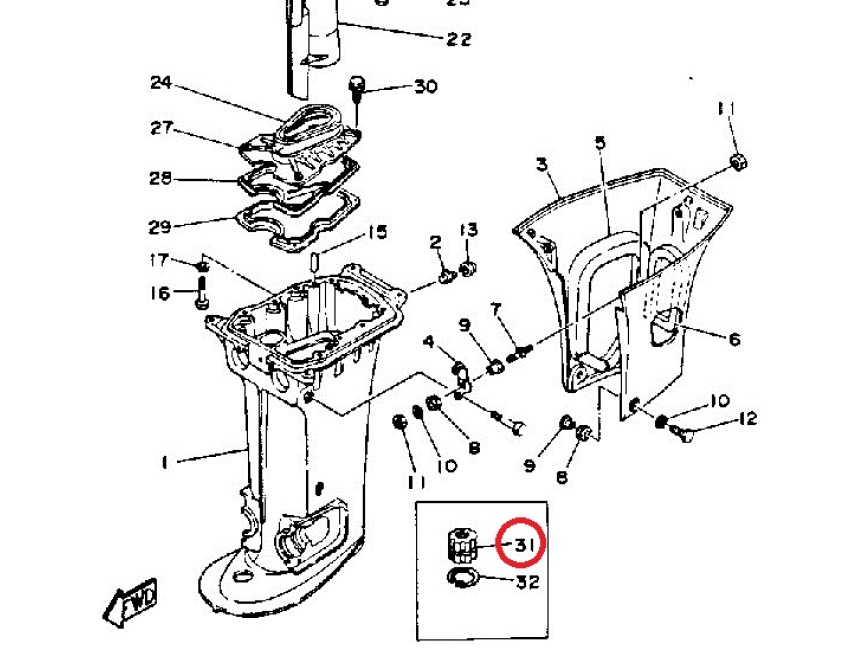 YAMAHA 40F 2Stroke Outboard Shaft Bushing 6A04531800 Yamaha 40FM